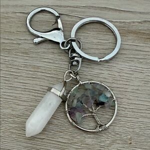 Crystal Tree Keychain with Gemstone Pendant
